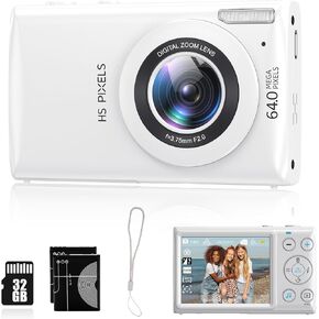 Digital Camera Vlogging Camera 32GB Card 4K Video 2.8" Big Screen Portable Compact Travel Camera White Color