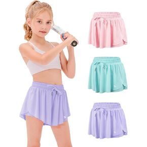 Stelle Girls Flowy Shorts with Pockets Athletic Running Skirt High Waist Butterfly 2 in 1 Sports Short 5-16 Years