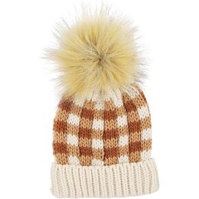 Mud Pie Baby Girls Gingham Pom Hat, Orange, One Size