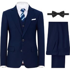 Boys' Dark Blue Husky Formal Classic 6-Piece Suit Set Size 12 Big Boys Toddler Tuxedos Suits for Kids Teen Youth Wedding Outfit Ring Bearer Outfit