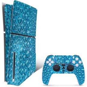 MightySkins Carbon Fiber Skin for PS5 Playstation 5 Slim Disc Edition Bundle - Wavy Drops Protective, Durable Textured Carbon Fiber Finish Easy to Apply Made in The USA