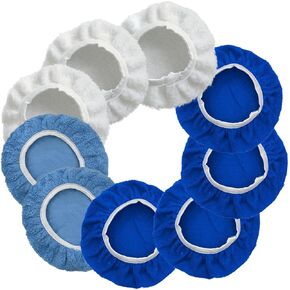9PCS 9 to 10 Inch Car Buffer Polisher Pad Bonnets, Car Polisher Kit with 3 Woollen Bonnet & 2 Coral Fleece Bonnet & 4 Microfiber Bonnet, Car Wax Cover Kit for Car Waxing, Polishing & Cleaning