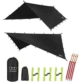 Gold Armour Rainfly Tarp Hammock, Premium 14.7ft/12ft/10ft/8ft Rain Fly Cover, Waterproof Ultralight Camping Shelter Canopy, Survival Equipment Gear Camping Tent Accessories (Gray 14.7ft x 12ft)