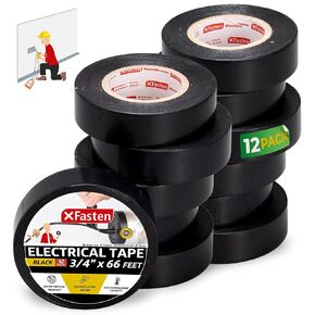 XFasten Black Electrical Tape 3/4 Inch x 66ft 12-Pack UL/CSA Listed High Temp Vinyl Automotive Electric Tape Black Tape Electrical Tape Black Wire Tape Electrical Black Electric Tape Waterproof