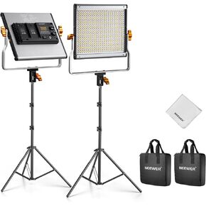 NEEWER 2 Pack Bi Color Dimmable 480 LED Video Light and Stand Kit, 28W 3200K-5600K CRI 96+ LED Panel with U Bracket, 75" Light Stand, Cleaning Cloth, Bag for YouTube Video Recording Studio Photography