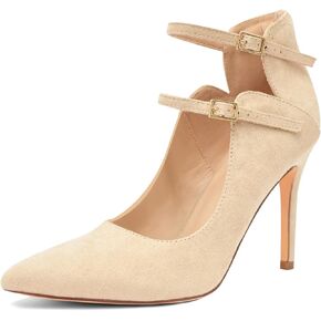 High Heels Pumps for Women 3.7-Inch Closed Toe Pumps Dress Shoes Trendy Two Ankle Strap Pointed Toe Sexy Stiletto Heels for Prom Business Party Wedding
