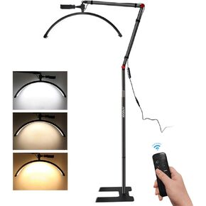 AndoerFloor LED Video Light 36W Half-Moon Shaped Fill Light 3200K-5600K Dimmable with Adjustable Metal Light Stand Phone Holder Remote Control
