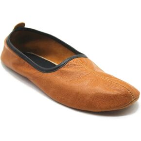 Mens Indoor Leather Slippers Antique Tan Traditional Babouche House Shoes Barefoot Moccasin
