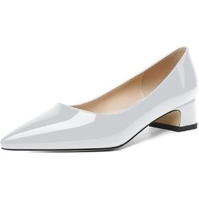 ROSERWISH Womens Patent Casual Work Comfortable Pointed Toe Slip On Chunky Low Heel Pumps Dress Shoes 1.5 Inch