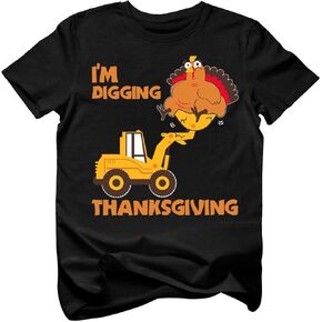 I'm Digging Thanksgiving Shirts for Boys Girls Construction Tractor with Turkey Toddler Kids T-Shirt