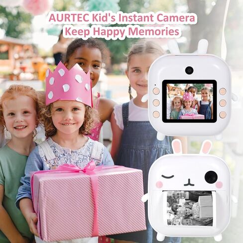 كاميرا AURTEC الفورية للأطفال - طباعة حرارية صغيرة، لا تحتاج إلى حبر، 48 ميجابكسل مزدوج، فيديو عالي الدقة 1080 بكسل، بطاقة TF 32 جيجا، 3 ورق طباعة، شاشة ملونة 2.4 بوصة، تصميم كرتوني لطيف على شكل حيوان، بطة in Kuwait
