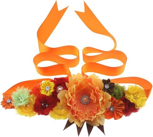 Orange Handmade Flower Sash Belt for Maternity Pregnancy Baby Shower Wedding Party.(YD8) in Saudi Arabia