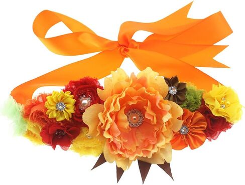 Orange Handmade Flower Sash Belt for Maternity Pregnancy Baby Shower Wedding Party.(YD8) in Saudi Arabia