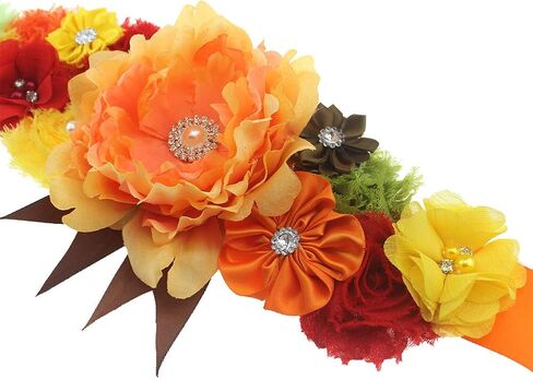 Orange Handmade Flower Sash Belt for Maternity Pregnancy Baby Shower Wedding Party.(YD8) in Saudi Arabia