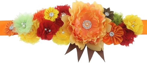 Orange Handmade Flower Sash Belt for Maternity Pregnancy Baby Shower Wedding Party.(YD8) in Saudi Arabia