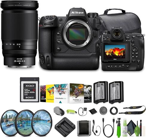 كاميرا Nikon Z9 الرائدة الاحترافية ذات الإطار الكامل/الفيديو بدون مرآة بصيغة FX NIKKOR Z مقاس 28-400 مم f/4-8 VR بدون مرآة + بطارية EN-EL18d + بطاقة XQD من سلسلة G سعة 120 جيجابايت + المزيد (متجددة) in Saudi Arabia