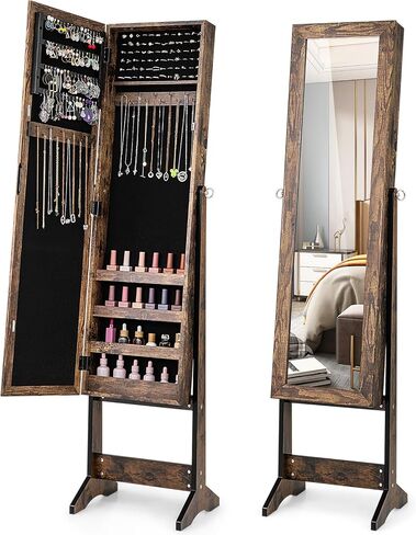 LOKO Freestanding Jewelry Armoire Cabinet, Jewelry Organizer with Full Length Mirror, Standing Makeup Mirror Cabinet w/ 3 Adjustable Angles & Large Storage Capacity, for Bedroom Dressing Room (Black) in Saudi Arabia