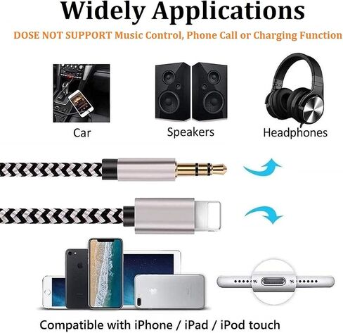 [Apple MFi Certified] iPhone Aux Cord for Car, 2 Pack Lightning to 3.5mm Headphone Jack Adapter Car Stereo Aux Audio Cable for iPhone 14 13 12 11 XS XR X 8 to Car Home Stereo/Headphone/Speaker, Black in Saudi Arabia