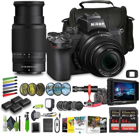 Nikon Z50 Compact Lightweight Mirrorless Camera with 16-50mm and 50-250mm Lenses + 3X ENEL25 Battery + 2X Extreme PRO 64GB Card + Photo Editing Software + Mic + External Monitor + More (Renewed) in Saudi Arabia