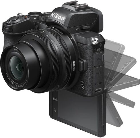 Nikon Z50 Compact Lightweight Mirrorless Camera with 16-50mm and 50-250mm Lenses + 3X ENEL25 Battery + 2X Extreme PRO 64GB Card + Photo Editing Software + Mic + External Monitor + More (Renewed) in Saudi Arabia
