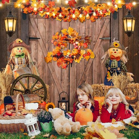 Avezano Fall Thanksgiving Backdrop Maple Leaves Pumpkin Barn Door Photography Backdrop Haystack Scarecrow Fall Baby Shower Party Banner Decorations (5x7 ft, 59x83 inch) in Saudi Arabia