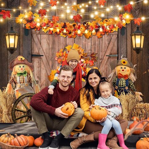Avezano Fall Thanksgiving Backdrop Maple Leaves Pumpkin Barn Door Photography Backdrop Haystack Scarecrow Fall Baby Shower Party Banner Decorations (5x7 ft, 59x83 inch) in Saudi Arabia