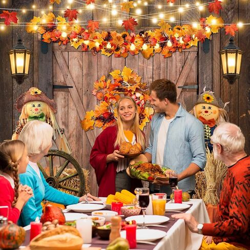 Avezano Fall Thanksgiving Backdrop Maple Leaves Pumpkin Barn Door Photography Backdrop Haystack Scarecrow Fall Baby Shower Party Banner Decorations (5x7 ft, 59x83 inch) in Saudi Arabia