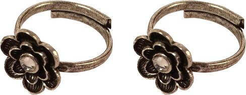 By Touchstone Indian Bollywood Beautiful Handcrafted Floral Workmanship Faux Ruby Ethnic Wearing Designer Jewelry Adjustable Toe Rings In Oxidized Silver Tone For Women. in Saudi Arabia