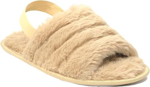 Women's Fuzzy Fur Slide Memory Foam Open Toe Slipper in Saudi Arabia