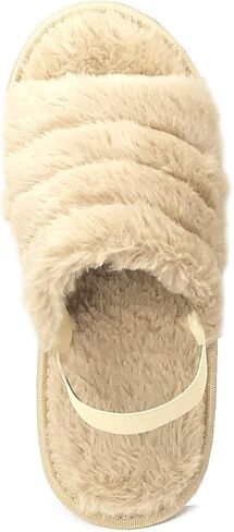 Women's Fuzzy Fur Slide Memory Foam Open Toe Slipper in Saudi Arabia