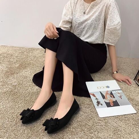 Padgene Women's Casual Pointed Toe Bowknot Ballet Flats, Ladies Ballerina Flats Girls Fashionable Ballet Pumps Dolly Shoes Womens Stylish Comfy Office Driving Flat Shoes Slip On Loafers in Saudi Arabia