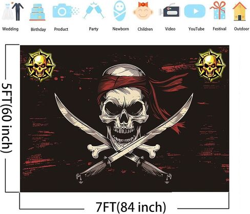 Pirate Skull Backdrop Decorations, Skull Party Background Banner Party Supplies (7x5ft) in Saudi Arabia