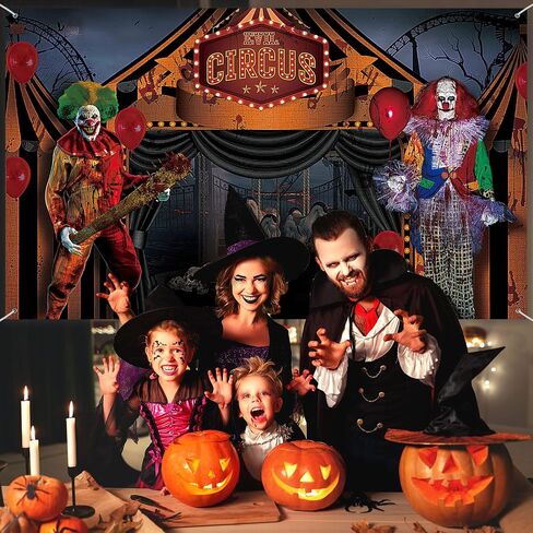Halloween Evil Circus Backdrop, Large Fabric Evil Clown Scary Skull Balloon Dead Tree Skull Photography Background Banner Party Decoration, Halloween Party Supplies, 72.83 x 43.31 Inch in Saudi Arabia