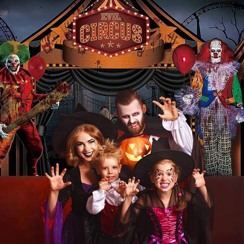 Halloween Evil Circus Backdrop, Large Fabric Evil Clown Scary Skull Balloon Dead Tree Skull Photography Background Banner Party Decoration, Halloween Party Supplies, 72.83 x 43.31 Inch in Saudi Arabia