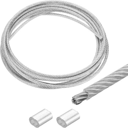 MECCANIXITY 16Ft(5M) Wire Rope 304 Stainless Steel Cable 1/32" (0.8 mm) Vinyl Coated with 2pcs Aluminum Sleeves for Hanging, Clotheslines, Lifting Black in Saudi Arabia
