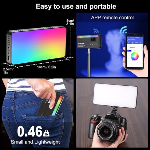 RGB Video Light CRI 96+ Portable LED Camera Light Panel 360° Full Color Dimmable 2800K-10000K, 5000mAh Rechargeable LED DSLR Lighting for Photography, Video Conference, YouTube, TikTok in Saudi Arabia