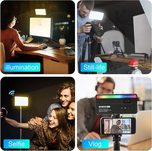 RGB Video Light CRI 96+ Portable LED Camera Light Panel 360° Full Color Dimmable 2800K-10000K, 5000mAh Rechargeable LED DSLR Lighting for Photography, Video Conference, YouTube, TikTok in Saudi Arabia