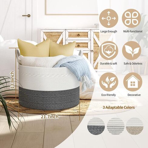 Blanket Basket with Lid, Woven Baskets for Storage, 21.7" X 21.7" X 13.8" Extra Large Toy Basket for Baby Laundry Basket, Throw Blanket Storage for Living Room Bedroom, Brown Boho Basket in Saudi Arabia