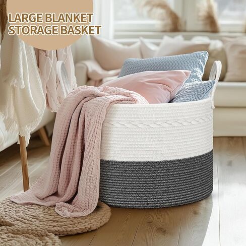 Blanket Basket with Lid, Woven Baskets for Storage, 21.7" X 21.7" X 13.8" Extra Large Toy Basket for Baby Laundry Basket, Throw Blanket Storage for Living Room Bedroom, Brown Boho Basket in Saudi Arabia