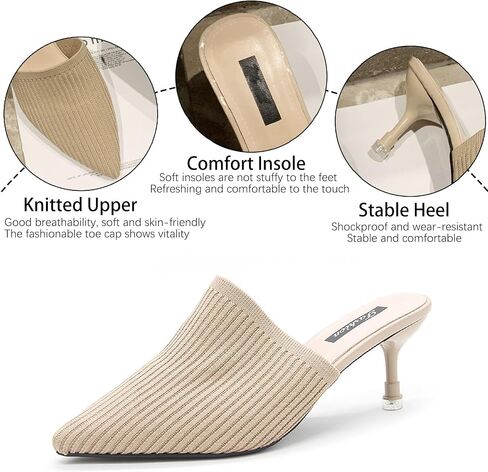 Women's Knit Closed Pointed Toe Kitten Heels Mules Fashion Breathable Mesh Slip On Stiletto Pumps Sandals for Party Prom Date Dressy Slides in Kuwait