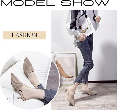 Women's Knit Closed Pointed Toe Kitten Heels Mules Fashion Breathable Mesh Slip On Stiletto Pumps Sandals for Party Prom Date Dressy Slides in Kuwait