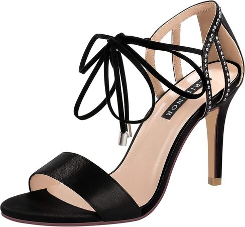 ERIJUNOR Women Open Toe Heeled Strappy Sandals Satin Tie Up Rhinestone Wedding Evening Party Shoes in Saudi Arabia