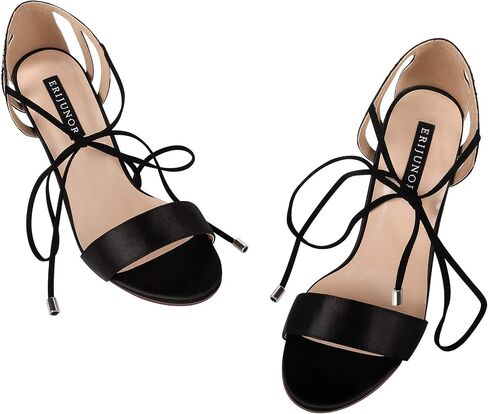 ERIJUNOR Women Open Toe Heeled Strappy Sandals Satin Tie Up Rhinestone Wedding Evening Party Shoes in Saudi Arabia