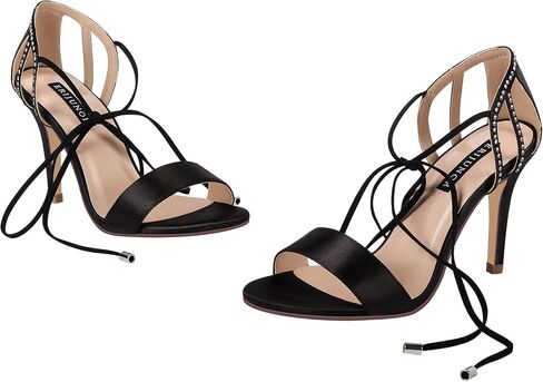 ERIJUNOR Women Open Toe Heeled Strappy Sandals Satin Tie Up Rhinestone Wedding Evening Party Shoes in Saudi Arabia