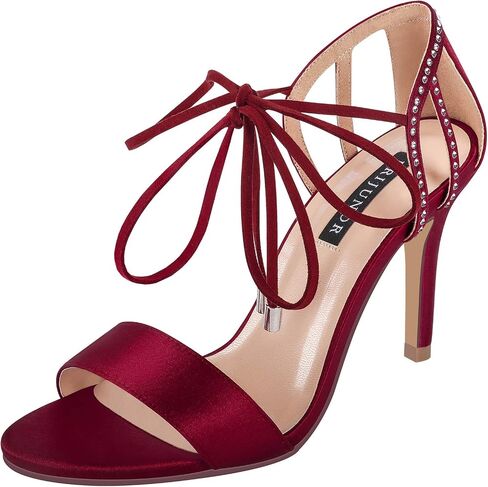 ERIJUNOR Women Open Toe Heeled Strappy Sandals Satin Tie Up Rhinestone Wedding Evening Party Shoes in Saudi Arabia