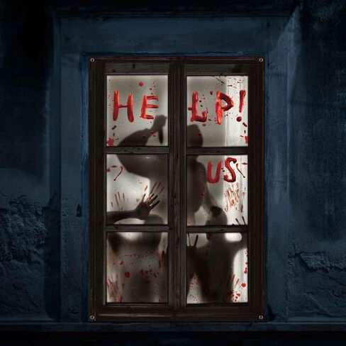 47.3×31.5 Inches Halloween Window Decorations Scary Three Figures Realistic Murder Scene Window Backdrop Halloween Window Poster Decorations for Window Door Halloween Party Decorations Indoor Outdoor in Saudi Arabia