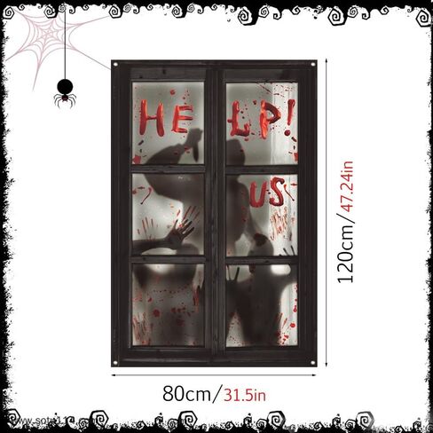47.3×31.5 Inches Halloween Window Decorations Scary Three Figures Realistic Murder Scene Window Backdrop Halloween Window Poster Decorations for Window Door Halloween Party Decorations Indoor Outdoor in Saudi Arabia