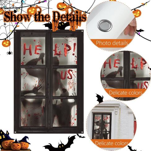 47.3×31.5 Inches Halloween Window Decorations Scary Three Figures Realistic Murder Scene Window Backdrop Halloween Window Poster Decorations for Window Door Halloween Party Decorations Indoor Outdoor in Saudi Arabia