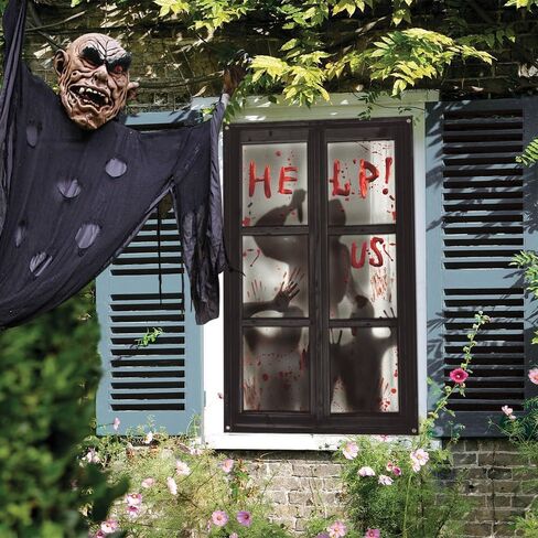 47.3×31.5 Inches Halloween Window Decorations Scary Three Figures Realistic Murder Scene Window Backdrop Halloween Window Poster Decorations for Window Door Halloween Party Decorations Indoor Outdoor in Saudi Arabia