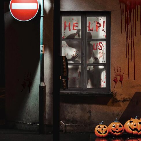 47.3×31.5 Inches Halloween Window Decorations Scary Three Figures Realistic Murder Scene Window Backdrop Halloween Window Poster Decorations for Window Door Halloween Party Decorations Indoor Outdoor in Saudi Arabia